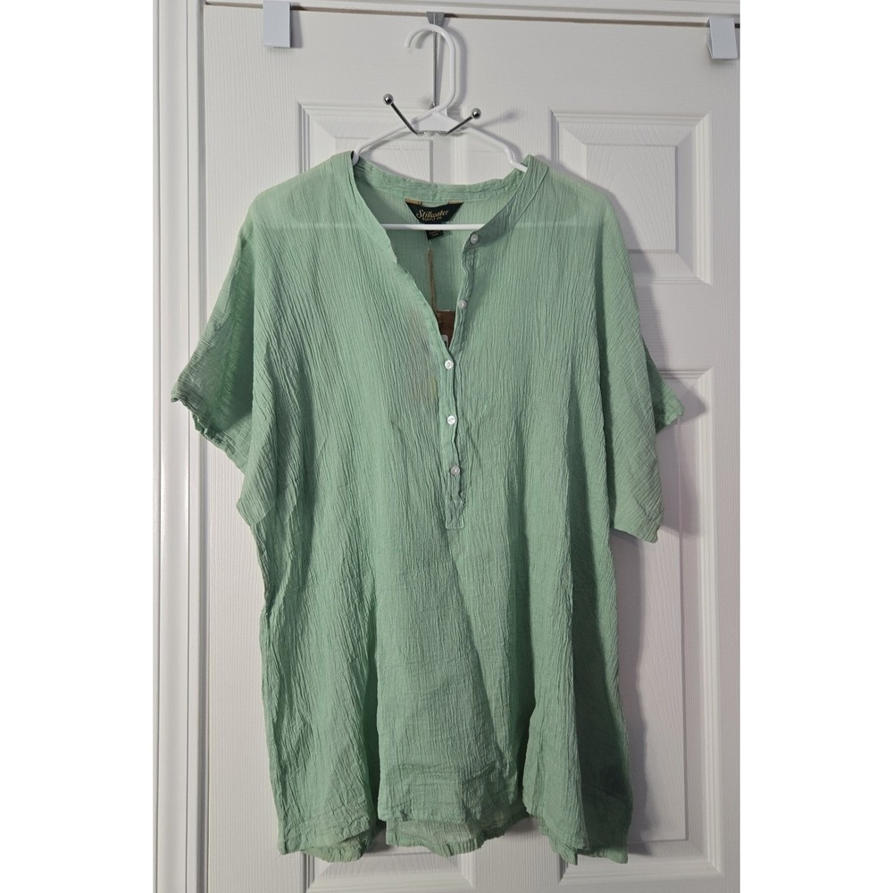 Stillwater Womans NWT Plus Size Shirt Short Sleeve Blouse Size 2X Mint Green